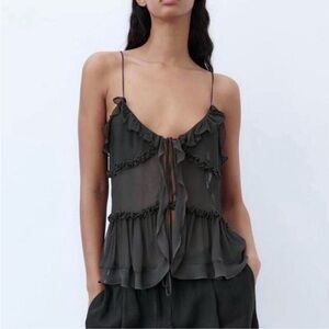 Zara Black Sheer Ruffle Camisole
